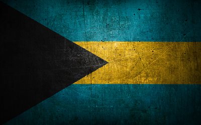Bahamas metal flag, grunge art, North American countries, Day of Bahamas, national symbols, Bahamas flag, metal flags, Flag of Bahamas, North America, Bahamas