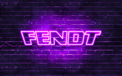 Fendt menekşe logosu, 4k, menekşe tuğla duvar, Fendt logosu, markalar, Fendt neon logosu, Fendt