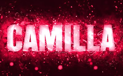 Happy Birthday Camilla, 4k, pink neon lights, Camilla name, creative, Camilla Happy Birthday, Camilla Birthday, popular american female names, picture with Camilla name, Camilla