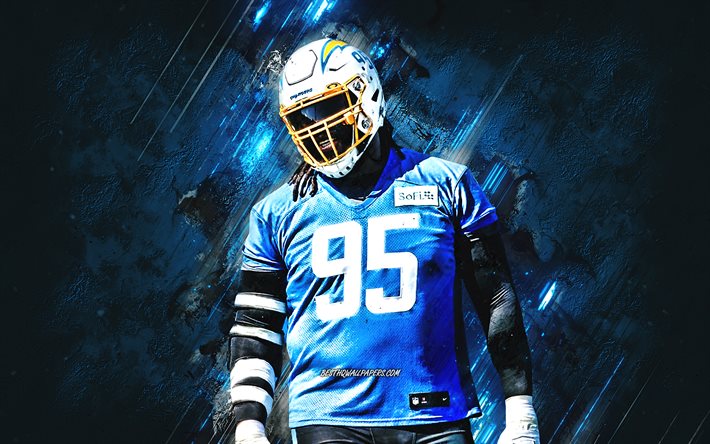 Linval Joseph, Los Angeles Chargers, NFL, American football, blue stone background, National Football League
