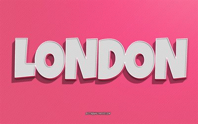 London, pink lines background, wallpapers with names, London name, female names, London greeting card, line art, picture with London name
