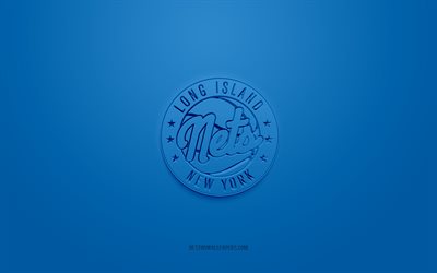 long island nets, kreatives 3d-logo, blauer hintergrund, nba g league, 3d-emblem, american basketball club, new york, usa, 3d-kunst, basketball, long island nets 3d-logo