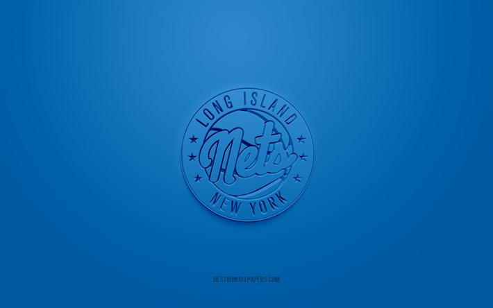 Long Island Nets, creative 3D logo, blue background, NBA G League, 3d emblem, American Basketball Club, New York, USA, 3d art, basketball, Long Island Nets 3d logo