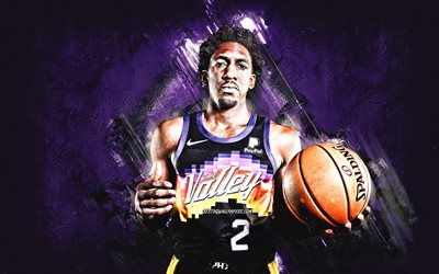Langston Galloway, Phoenix Suns, NBA, American basketball player, purple stone background, basketball, grunge art