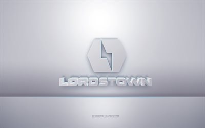 ローズタウン3Dホワイトロゴ, 灰色の背景, ローズタウンのロゴ, クリエイティブな3Dアート, ローズタウン, 3Dエンブレム
