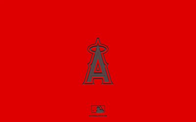 Los Angeles Angels, sfondo rosso, squadra di baseball americana, emblema dei Los Angeles Angels, MLB, California, USA, baseball, logo dei Los Angeles Angels