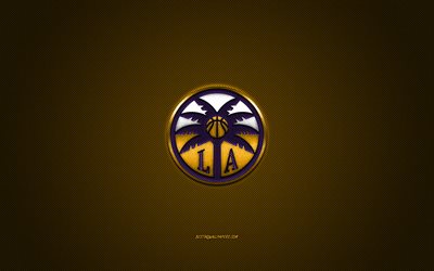 Los Angeles Sparks, amerikansk basketklubb, WNBA, bl&#229; logotyp, gul kolfiberbakgrund, basket, Los Angeles, USA, Los Angeles Sparks -logotyp