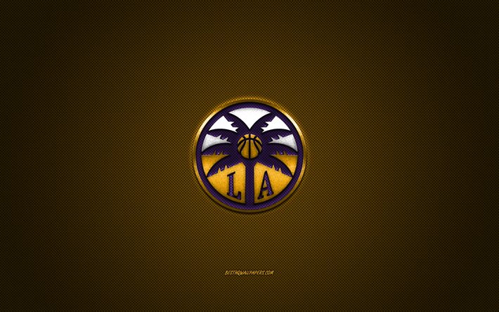 Los Angeles Sparks, American basketball club, WNBA, blue logo, yellow carbon fiber background, basketball, Los Angeles, USA, Los Angeles Sparks logo