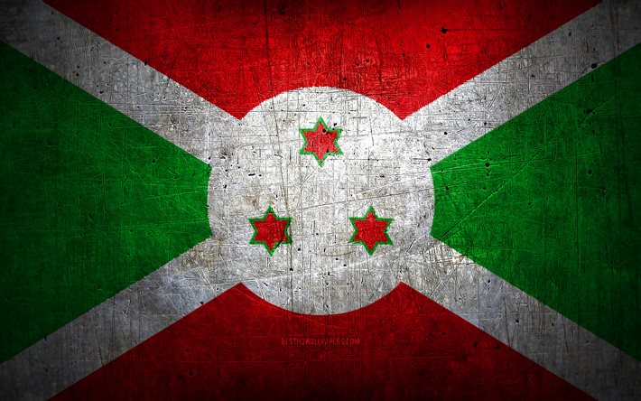 Drapeau du Burundi en m&#233;tal, art grunge, Pays africains, Jour du Burundi, symboles nationaux, Drapeau du Burundi, drapeaux en m&#233;tal, Afrique, Burundi