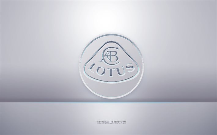 Lotus 3d logo bianco, sfondo grigio, logo Lotus, arte creativa 3d, Lotus, emblema 3d
