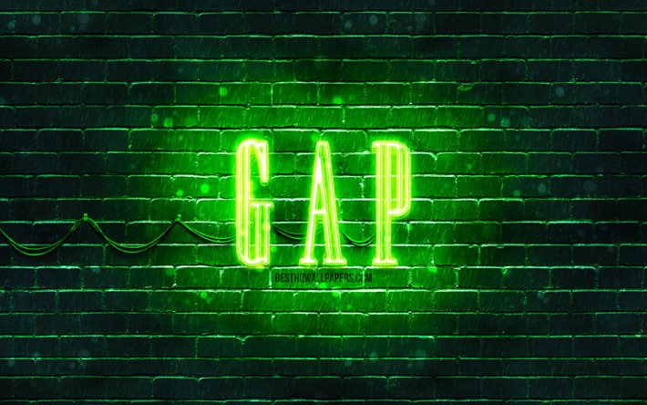 GAP vihre&#228; logo, 4k, vihre&#228; tiilisein&#228;, GAP -logo, muotimerkit, GAP -neonlogo, GAP
