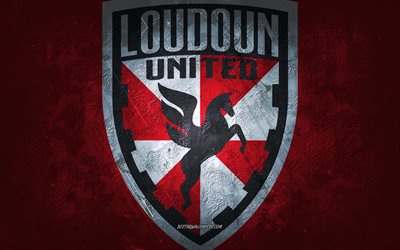 Loudoun United FC, American soccer team, red background, Loudoun United FC logo, grunge art, USL, soccer, Loudoun United FC emblem