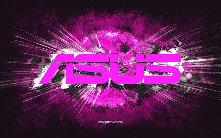 Asus -logotyp, grungekonst, rosa stenbakgrund, Asus rosa logotyp, Asus, kreativ konst, Asus grunge -logotyp