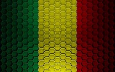 Mali flag, 3d hexagons texture, Mali, 3d texture, Mali 3d flag, metal texture, flag of Mali