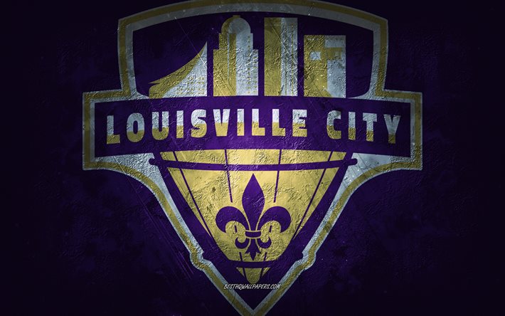 Louisville City FC, squadra di calcio Americana, sfondo viola, logo Louisville City FC, arte grunge, USL, calcio, emblema Louisville City FC