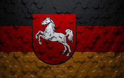 Bandiera della Bassa Sassonia, arte a nido d&#39;ape, bandiera di esagoni della Bassa Sassonia, Bassa Sassonia, arte di esagoni 3d, bandiera della Bassa Sassonia