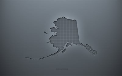 alaska-karte, grauer kreativer hintergrund, alaska, usa, graue papierstruktur, amerikanische staaten, alaska-kartensilhouette, karte von alaska, grauer hintergrund, alaska-3d-karte