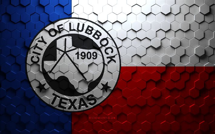 Bandeira de Lubbock, Texas, arte em favo de mel, bandeira de hex&#225;gonos de Lubbock, Lubbock, arte em hex&#225;gonos 3D, bandeira de Lubbock