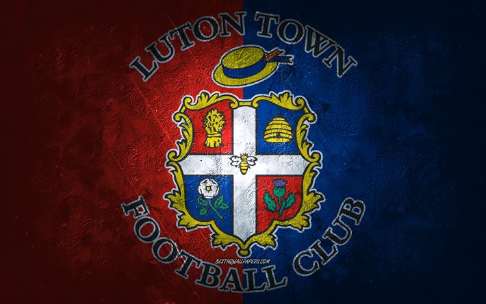 Luton FC, İngiliz futbol takımı, mavi arka plan, Luton FC logosu, grunge sanat, EFL Şampiyonası, Luton, futbol, İngiltere, Luton FC amblemi