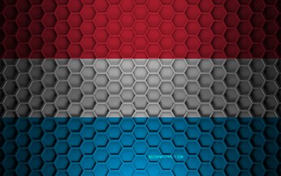 Luxembourg flag, 3d hexagons texture, Luxembourg, 3d texture, Luxembourg 3d flag, metal texture, flag of Luxembourg