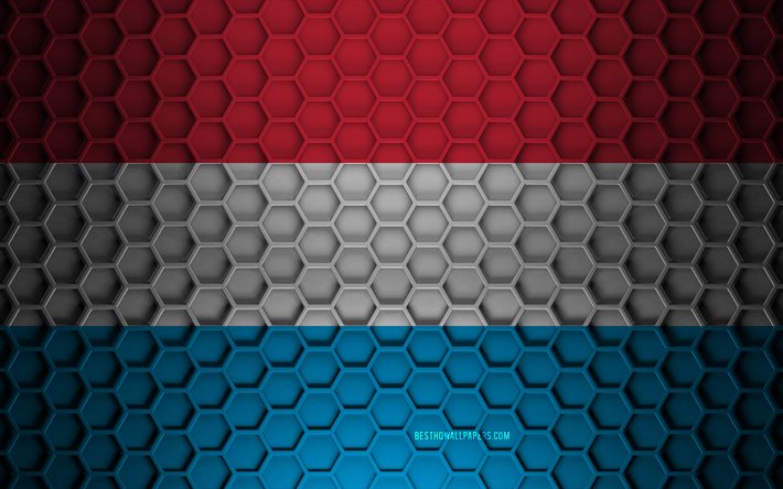 Luxemburgin lippu, 3d kuusikulmio rakenne, Luxemburg, 3d rakenne, Luxemburgin 3d lippu, metalli rakenne