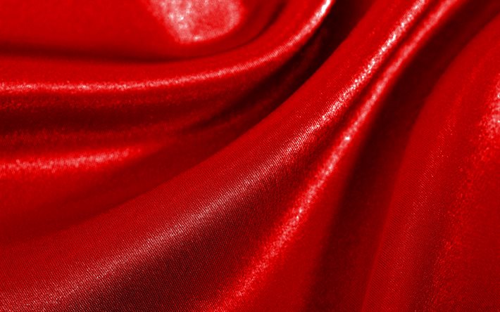 rosso satinato ondulato, 4k, trama di seta, tessuto trame ondulate, tessuto rosso sfondo, trame tessili, trame satinate, sfondi rossi, trame ondulate