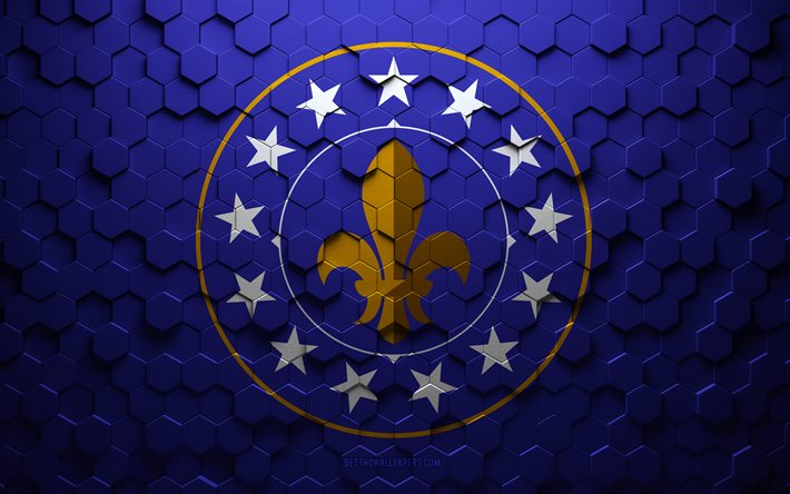 Drapeau de Louisville, Kentucky, art en nid d&#39;abeille, drapeau des hexagones de Louisville, Louisville, art des hexagones 3d, drapeau de Louisville