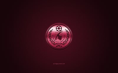 Al-Markhiya SC, Qatar football club, QSL, burgundy logo, burgundy carbon fiber background, Qatar Stars League, football, Doha, Qatar, Al-Markhiya SC logo