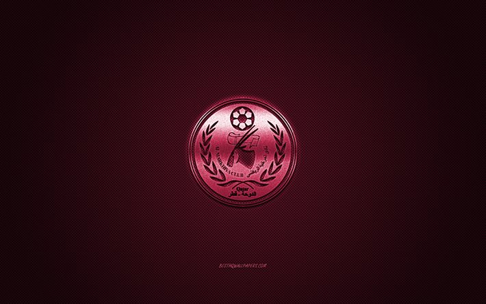 Al-Markhiya SC, Qatar football club, QSL, viininpunainen logo, viininpunainen hiilikuitutausta, Qatar Stars League, jalkapallo, Doha, Qatar, Al-Markhiya SC -logo