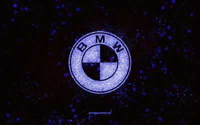 Logotipo com glitter da BMW, 4k, fundo preto, logotipo da BMW, arte com glitter roxo, BMW, arte criativa, logotipo com glitter roxo da BMW
