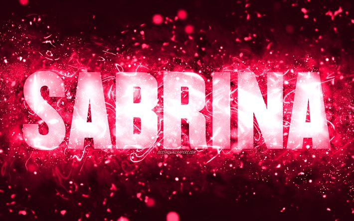 Happy Birthday Sabrina, 4k, pink neon lights, Sabrina name, creative, Sabri...