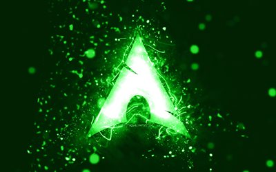 Logotipo verde Manjaro, 4k, luzes de n&#233;on verdes, Linux, criativo, fundo abstrato verde, logotipo Manjaro, SO, Manjaro