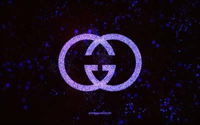 Gucci glitter logo, 4k, black background, Gucci logo, purple glitter art, Gucci, creative art, Gucci purple glitter logo