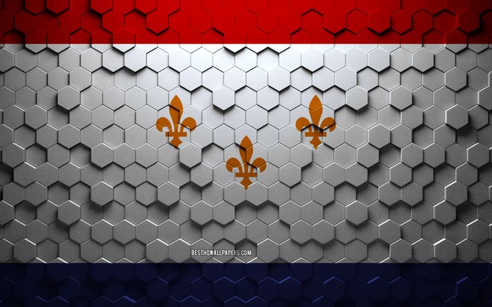 Flagga av New Orleans, bikakekonst, New Orleans hexagons flagga, New Orleans, 3d hexagons art, New Orleans flagga