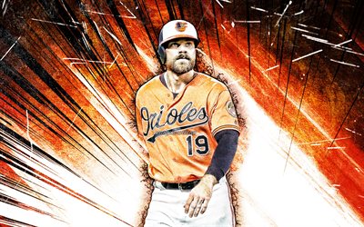 4k, Chris Davis, grunge art, Baltimore Orioles, MLB, baseman, baseball, Christopher Lyn Davis, Major League Baseball, orange abstract rays, Chris Davis Baltimore Orioles, Crush, Chris Davis 4K