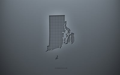 Rhode Island, 灰色の創造的な背景, 米国, 灰色の紙の質感, アメリカの州, ロードアイランド州の地図のシルエット, ロードアイランドの地図, 灰色の背景, ロードアイランドの3Dマップ