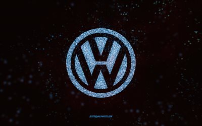 Logo de paillettes Volkswagen, 4k, fond noir, logo Volkswagen, art de paillettes bleu, Volkswagen, art créatif, logo de paillettes bleu Volkswagen