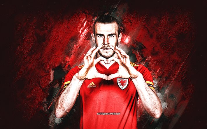 Gareth Bale, Galles, squadra nazionale di calcio, calciatore Gallese, ritratto, grunge, pietra rossa, sfondo, calcio