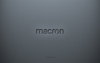 Macron logo, gray creative background, Macron emblem, gray paper texture, Macron, gray background, Macron 3d logo