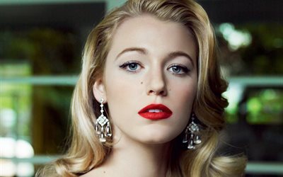 Blake Lively, actress, beauty, blonde, red lips