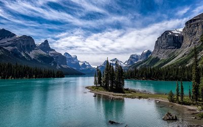 mountain lake, mountain, forest, rocks, Canada