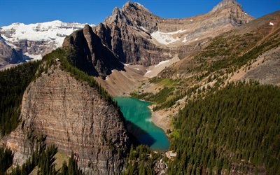 Agnes Lake, mountain lake, Banff, Alberta, mountains, freshwater lake, glacial lake, Canada