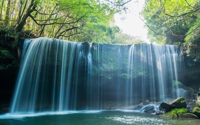 waterfall, forest, lake, beautiful waterfall, stones, water