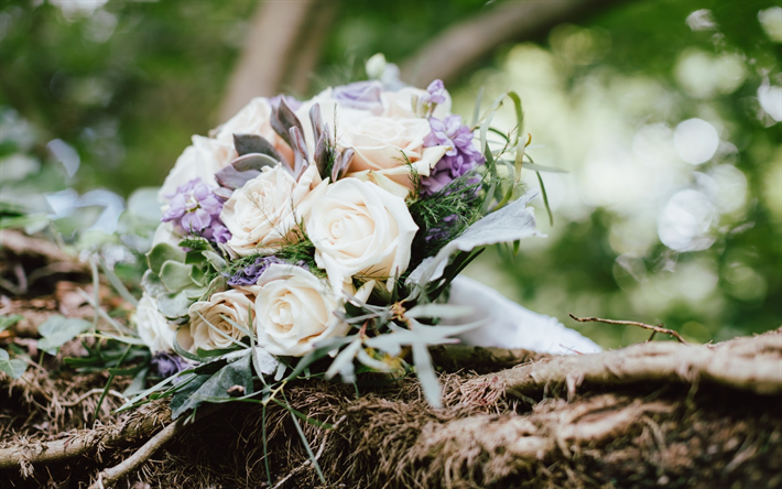 bouquet de mariage, de roses blanches, bouquet de mari&#233;e, bouquet de roses, de belles fleurs, mariage