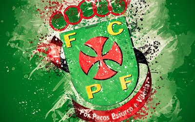 FC Pacos de Ferreira, 4k, paint art, logo, creative, Portuguese football team, Primeira Liga, emblem, green background, grunge style, Pasush de Ferreira, Portugal, football