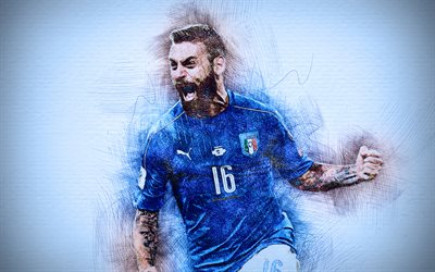 4k, Danielle De Rossi, Italian football team, artwork, soccer, De Rossi, footballers, drawing De Rossi, Italy National Team