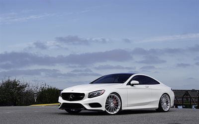 Mercedes S550 Coupe, 4Matic, 2018, white luxury coupe, tuning, new white S-class coupe, German cars, Mercedes