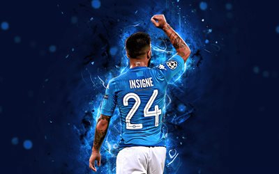 4k, Lorenzo Insigne, back view, italian footballer, Napoli, soccer, Serie A, Insigne, footballers, neon lights, Napoli FC, creative