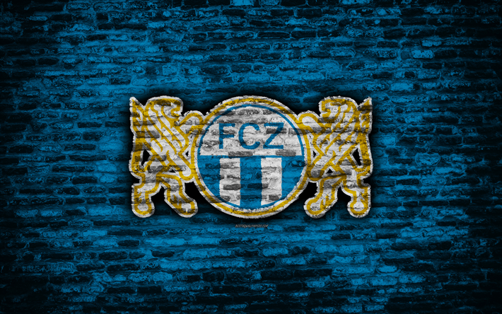 4k, O FC zurique, emblema, Super Liga Su&#237;&#231;a, parede de tijolo, futebol, logo, Zurique, Su&#237;&#231;a, textura de tijolos, O FC Zurique