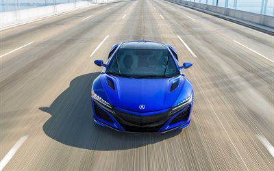 Acura NSX, 2019, azul coup&#233; deportivo, vista de frente, exterior, azul nuevo NSX, Japon&#233;s coches deportivos, el Acura